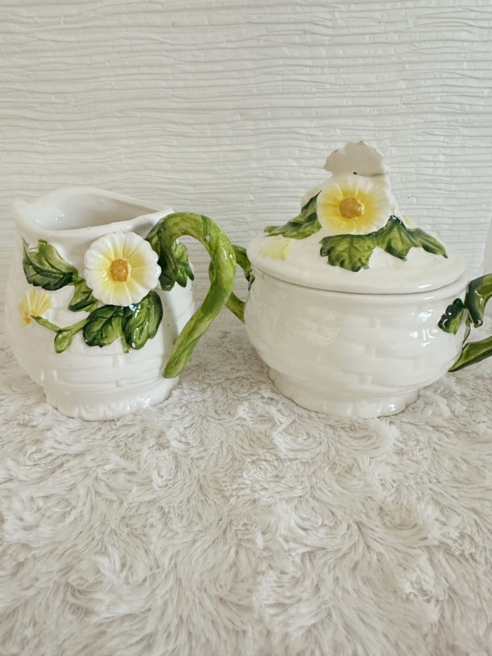 Vintage Lefton Daisy Sugar Bowl & Creamer Set